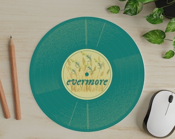 Custom Green Record Print Mouse Pad, Era's Mouse Pad, Fan Girl Gift, Custom Office Accessories, Floral Print Mouse Pad