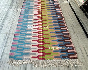 9x12 Colourful Kilim Rug, Striped Multicolour Kilim Rug, Cotton Flatweave Rug, Kilim 9x12 Rug, Cotton Multicolour Rug 8x10, Indoor Kilim Rug