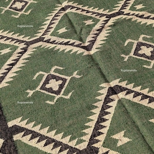 Green Kilim Rug, Turkish Kilim Rug 9x12, Indoor Jute Kilim Rug, Handwoven Wool Jute Rug, Turkish 8x10 Kilim, Green 9x12 Kilim Rug, Aztec Rug