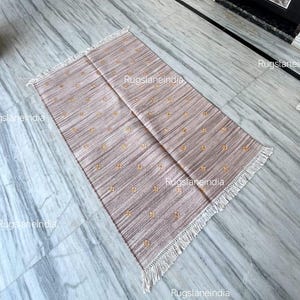 150x200 Hellbrauner Flachgewebe Teppich, 200x230 Flachgewebe Teppich, Langflor Teppich, Wollteppich, Teppich Beige, Doppelseitig Bestickter Teppich