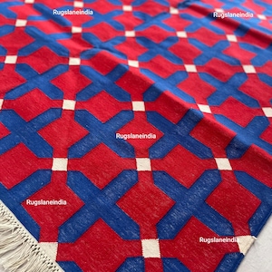 200x250 Plus Zeichen Design Baumwolle Flachgewebe Teppich, Traditioneller Dhurrie Teppich, Teppich in Sondergröße, Teppich für Schlafzimmer,