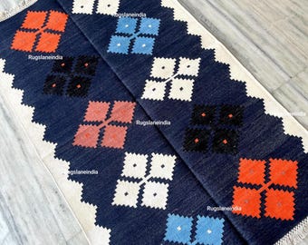 8x10 Blue Kilim Rug, Modern Kilim Rug, Kilim 9x12 Rug, Living Room Rug, Indoor Kilim Rug, Flatweave Rug for Bedroom, Handwoven Wool Rug 8x10