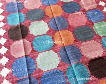 Multicolour Geometrical Rug For LivingRoom, Modern Kilim Rug, Home And Living Room Area Rug, Cotton Kilim Area Rug, Multicolored 9x12 Kilim