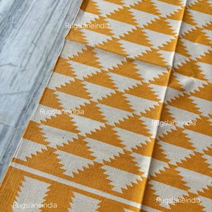 Yellow Geometric Rug, Modern Kilim Rug, Kilim Floral Rug 8x10, LivingRoom Rug, Cotton Flatweave Rug, Handwoven Wool Rug, Wool Rug 9x12 10x14