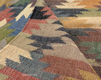 Handmade Navajo Kilim Rug, Accent Rug, Indian Kilim Rug, Dinning Room 4x6 ft. Wool Jute Kilim Rug, Jute Kilim 9x12 Rug, Wool Kilim Rug 8x10