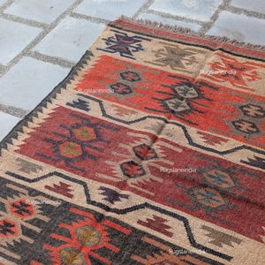 Red Navajo Kilim, Traditional Kilim Rug, Indian Red Kilim 9x12, Handmade Modern Kilim 8x10, Modern Jute Rug 6x9, Handwoven Navajo Rug,