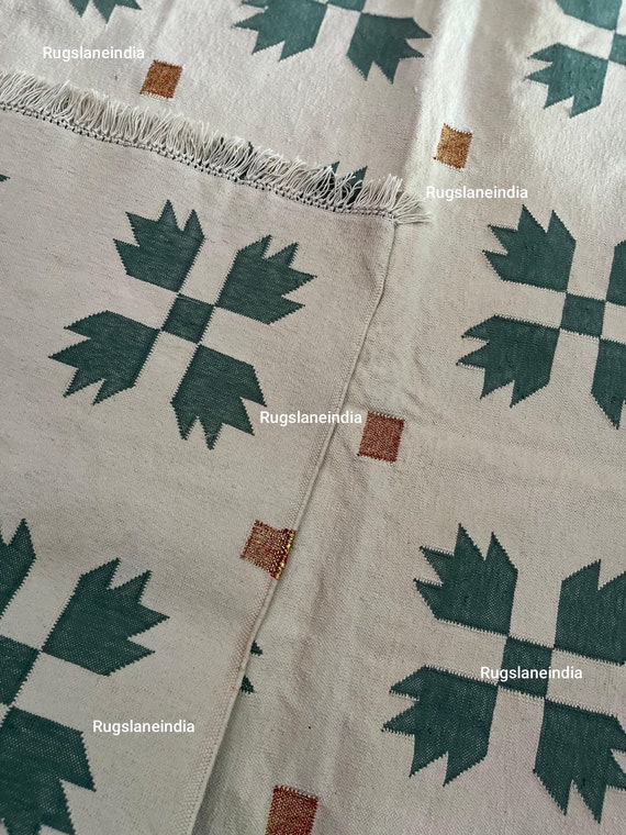Green Floral Rug, 8x10 Green And White Floral Rug, 10x14 Flatweave, 9x12 Cotton Kilim Rug, Flatweave 9x12 Rug, Green And White Floral Rug