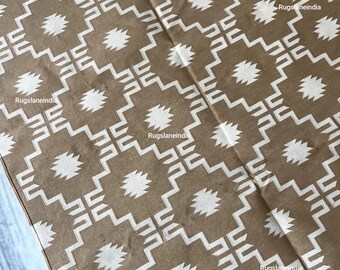 8x10 Brown Rug, 9x12 Brown Bedroom Rug, Handmade CottonRug For Living Room, 6x9, 8x10, 9x12, 10x14 Geometric Pattern Rug, Reversible Rug 6x9