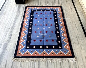 Blue Kilim 9x12 Rug, Handwoven Rug 8x10, Blue Kilim Rug For LivingRoom, Colourful Modern FlatweaveRug, Geometric KilimRug, Scandinavian Rug