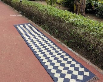 Treppenläufer Teppich, Blauer Treppenläufer, Woll-Jute-Läuferteppich, 2x25 Läuferteppich, Eingangsläufer, Läufer für Treppen in allen Größen