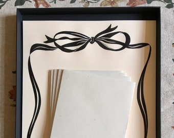 Black Ribbon Border - Vintage Illustration - Writing Paper Set with Envelopes - A4 - Note Paper