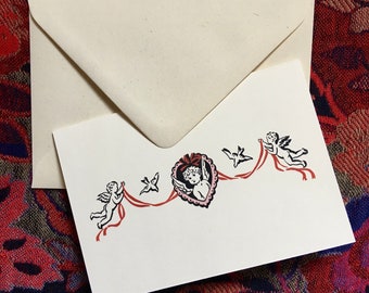 Cupid Greetings Card (Blank Inside) Victorian Vintage Cherub Valentines Illustration