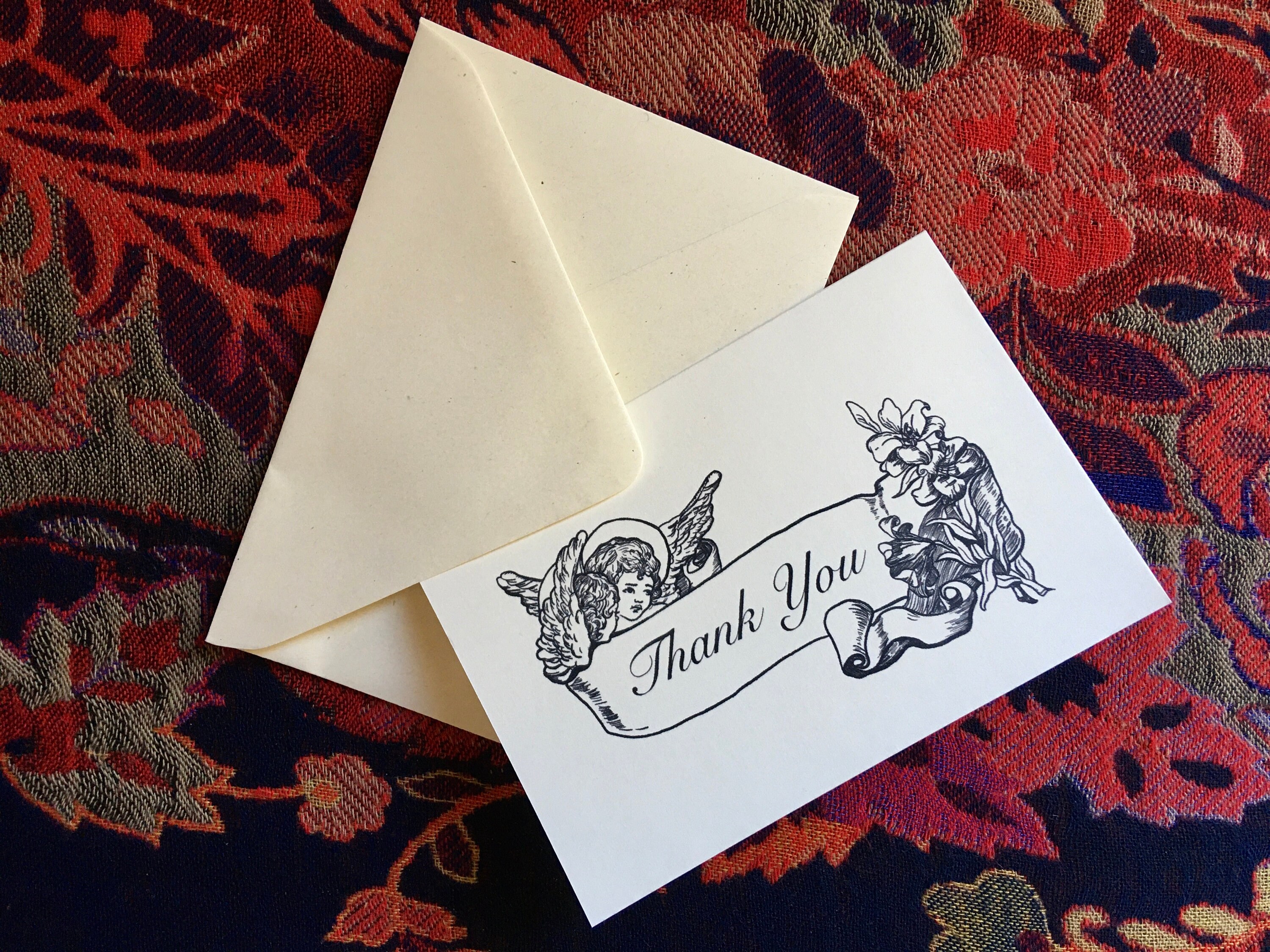 Thank You Card (Blank Inside) Victorian Cherubs Angels Illustration