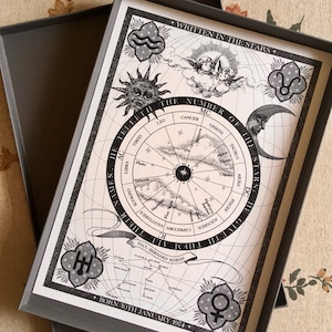 Carta natal astrológica personalizada / Impresión del horóscopo natal del zodíaco de estilo victoriano/medieval, decorativa, dibujada a mano, personalizada