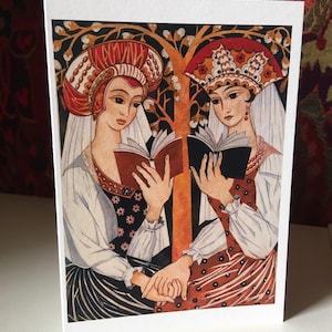 Deux jeunes filles russes de Natalia Goncharova | Carte d'art classique vierge