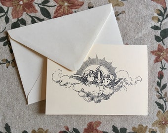 Cherubs Greetings Card (Blank Inside) Victorian Vintage Angels and Clouds Illustration