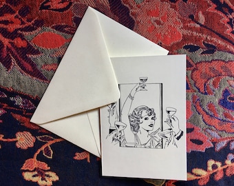 1920s Celebration Greetings Card (Blank Inside) Vintage Illustration