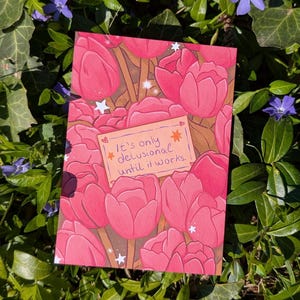Motivierende Postkarte - Tulpen - ästhetisches Blumen Poster in pink - ghibli inspiriert