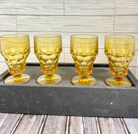 Vintage Indiana Honeycomb Gold Amber Tall Footed Water Glass-5.5"