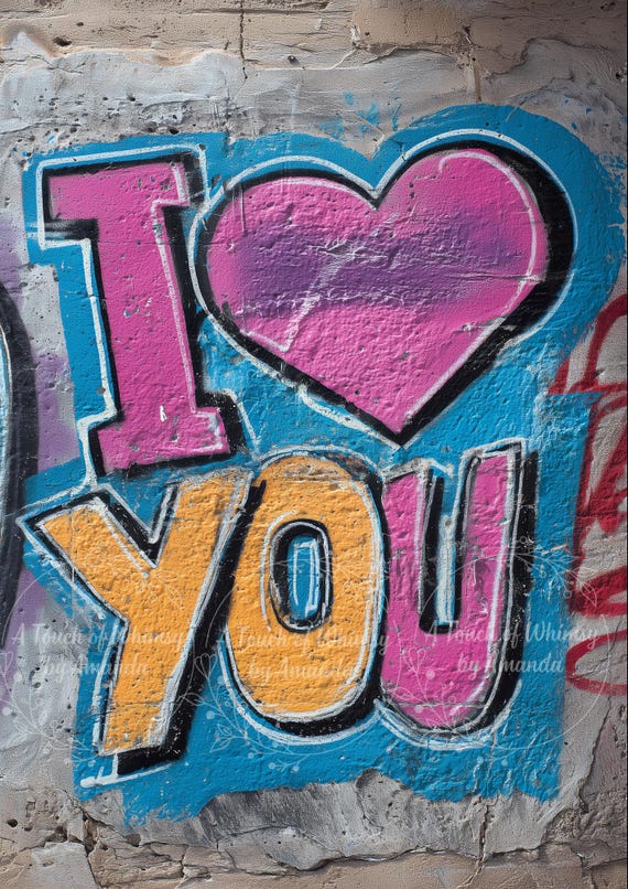 Graffiti Love on Concrete Decoupage Tissue and A4 Rice Paper
