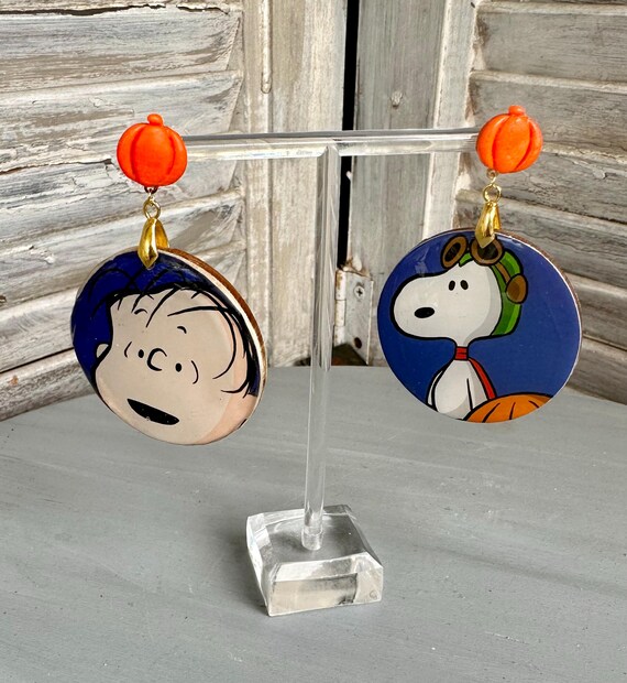 Charlie Brown Earrings | Upcycled Wood & Polymer Clay, Handmade