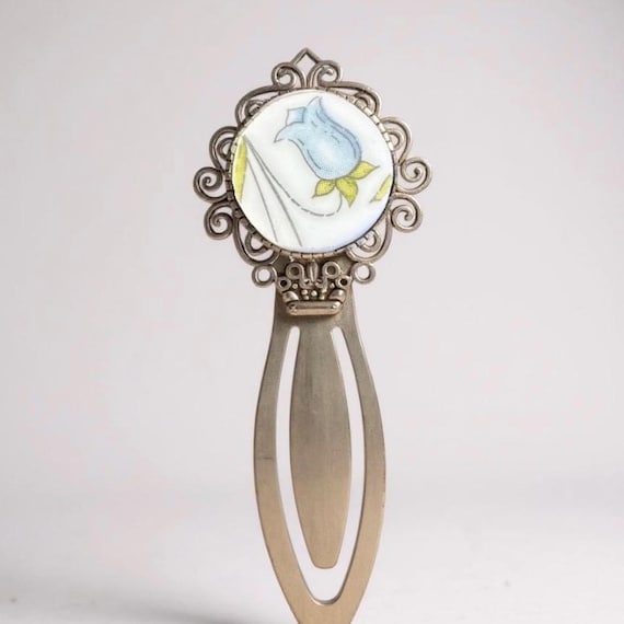 Handmade Broken China Vintage Correlle “Spring Meadow” pattern Metal Bookmark