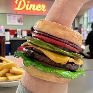 Cheeseburger Bangle Stack Bracelet, Food-Inspired Jewelry, Handmade Burger Bracelet