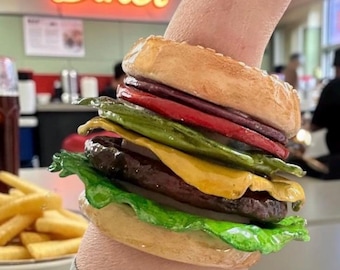 Cheeseburger Bangle Stack Bracelet, Food-Inspired Jewelry, Handmade Burger Bracelet