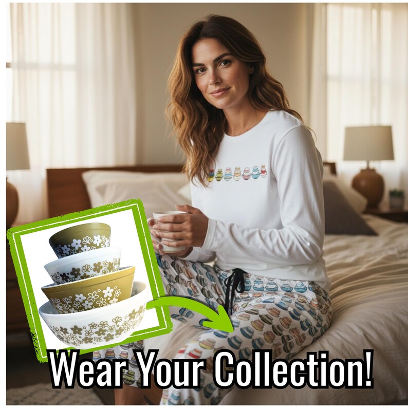 Vintage Pyrex Bowl Stack Pajama Pants, Retro Kitchen Nesting Bowls ...