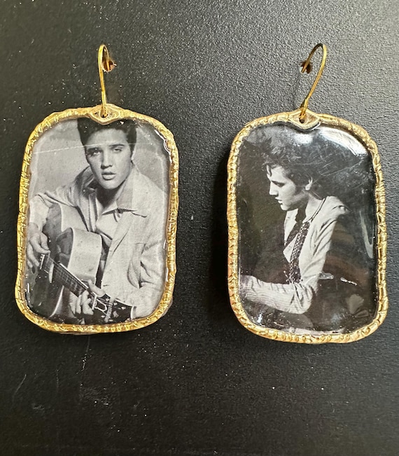 Elvis Presley 1995 Upcycled Calendar Statement Earrings A Unique Tribute