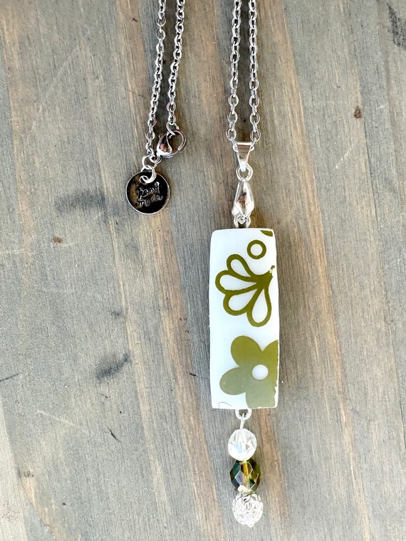 Pyrex Sping Blossom Pendant, Handmade Repurposed Upcycled, Broken China Necklace