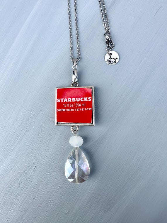Vintage Starbucks Coffee Mug  broken china pendant necklace silver bezel