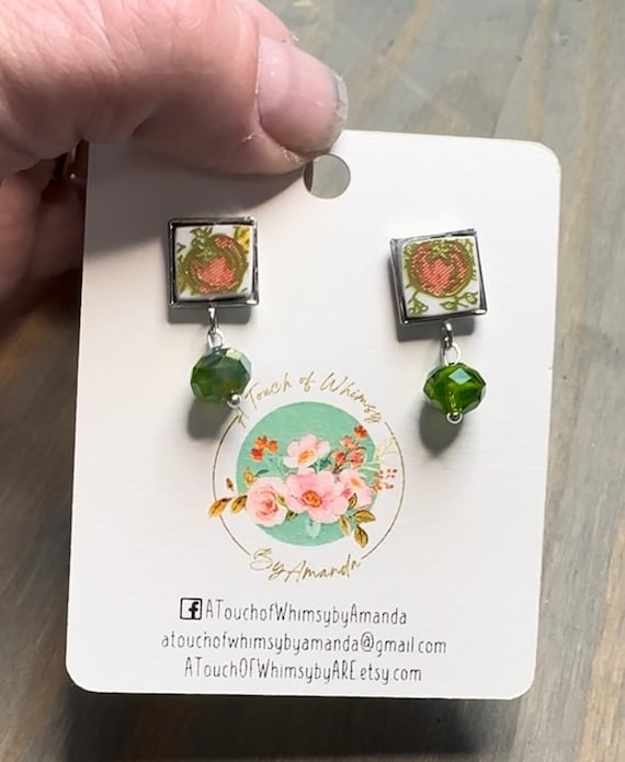 Corelle Spice of Life Earrings, Handmade Upcycled Repurposed Broken China Jewelry