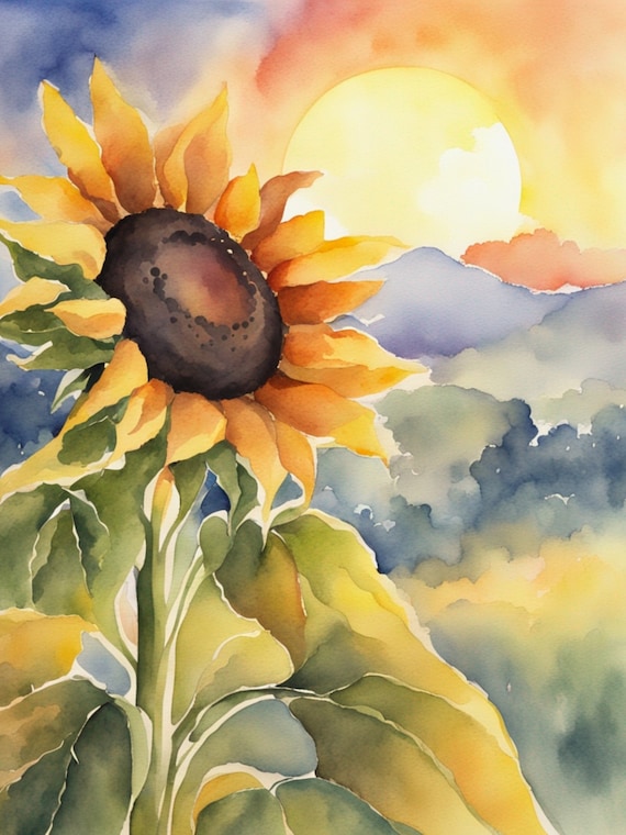 Golden Horizon: Sunflower Serenade in Watercolor Decoupage Paper