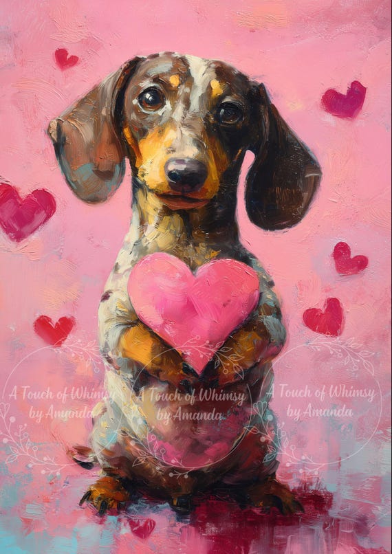 Pink Heart Dachshund Love Decoupage Tissue and A4 Rice Paper