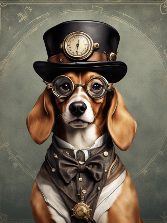 Steampunk Dachshund Decoupage Paper - Sausage Dog - Vintage Industrial Gears - Rice Paper Tissue - Mechanical Animal - Furniture Art