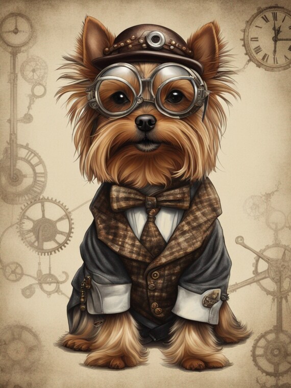 Steampunk Yorkshire Terrier Decoupage Paper