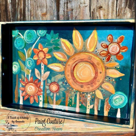Handpainted Large Wood Sunshine and Flowers Tray