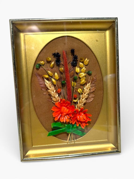 Vintage Framed & Matted Dried Flower Arrangement