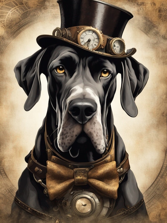 Steampunk Great Dane Decoupage Paper: Victorian Dog Art