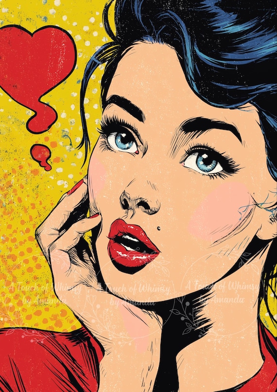 Pop Art  Woman Question of Love Valentine’s Day, Bold Colorful Decoupage Tissue and A4 Rice Paper