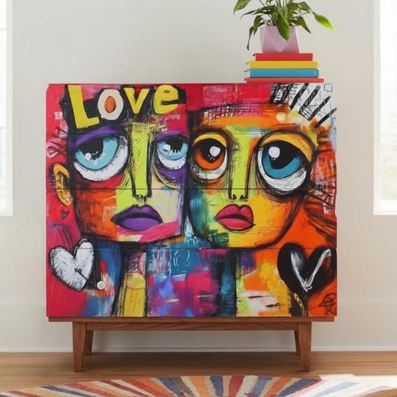 Graffiti Art Abstract Decoupage Tissue A4 Rice Paper Big Eyes Pop Art Bright Colors Love Hearts Spray Paint Urban Sheet Furniture