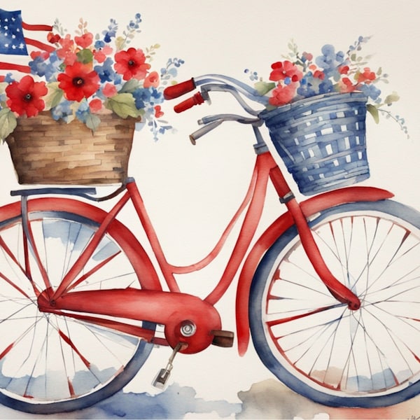 Patriotic Bicycle Blooms in Watercolor decoupage paper