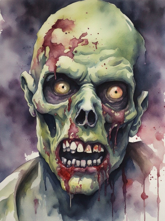 Watercolor Zombie Face Decoupage Paper: Halloween Craft Sheet