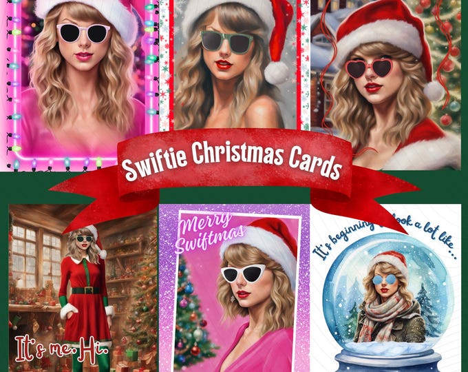 Featured listing image: Swiftie Fan Christmas Cards | Taylor-Inspired Holiday Set | Cute Festive Scenes & Lyric-Inspired Sayings, Swiftmas