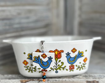 Unique 1970s Country Festival Corningware Statement  necklace