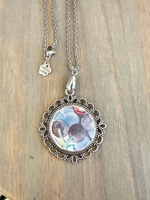 Fruit Basket Correlle Broken China Pendant Necklace - Repurposed Vintage Plate
