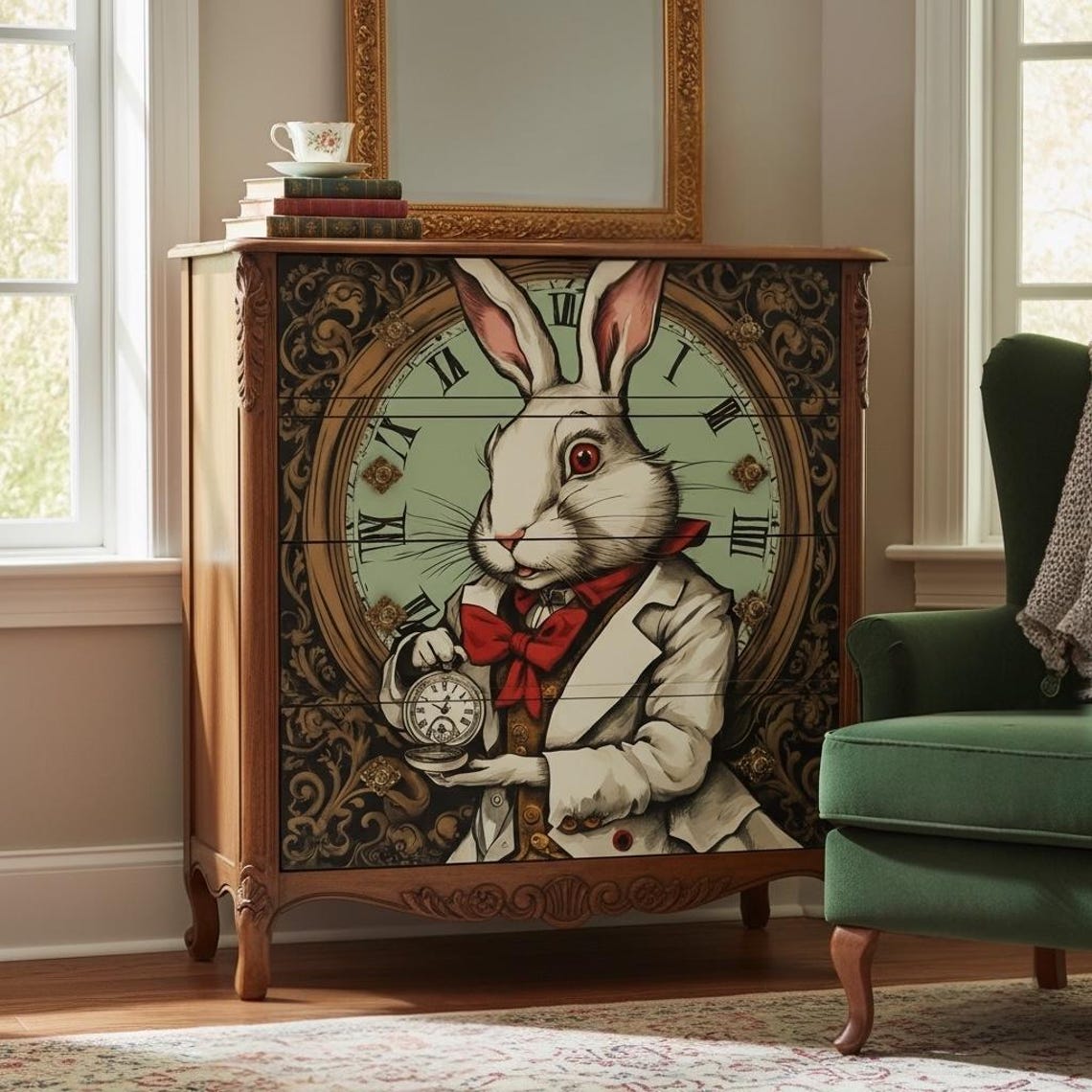 White Rabbit Decoupage Tissue Paper 3 Sheet Bundle | Vintage Alice With ...