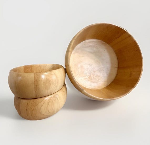 Vtg Julie Pomerantz Thailand Wood Light Tone Natural 3 pc Salad Serving Set