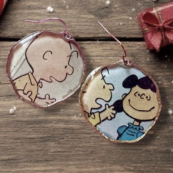 Charlie Brown Christmas Earrings, Vintage 1977 Book, Handmade Upcycled Repurposed Jewelry